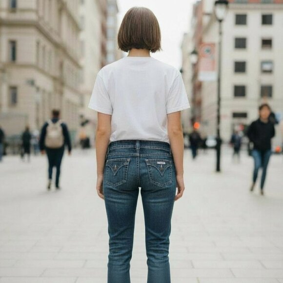 Hudson Blue Wash Boot Cut Flare Button Flap-Over Pocket Tall Jeans, Size 26 - Picture 3 of 9